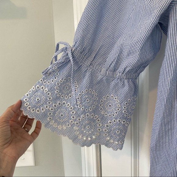 💋SOLD💋Westbound Woman Blue Seersucker 3/4 Sleeve Top Size 1X - Picture 2 of 6